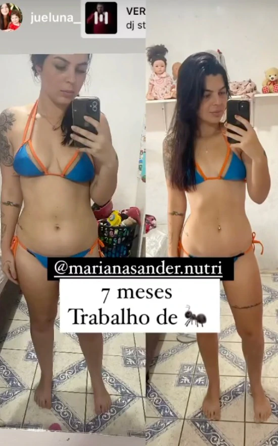 Comparação de registros de evolução corporal com mensagem sobre acompanhamento.